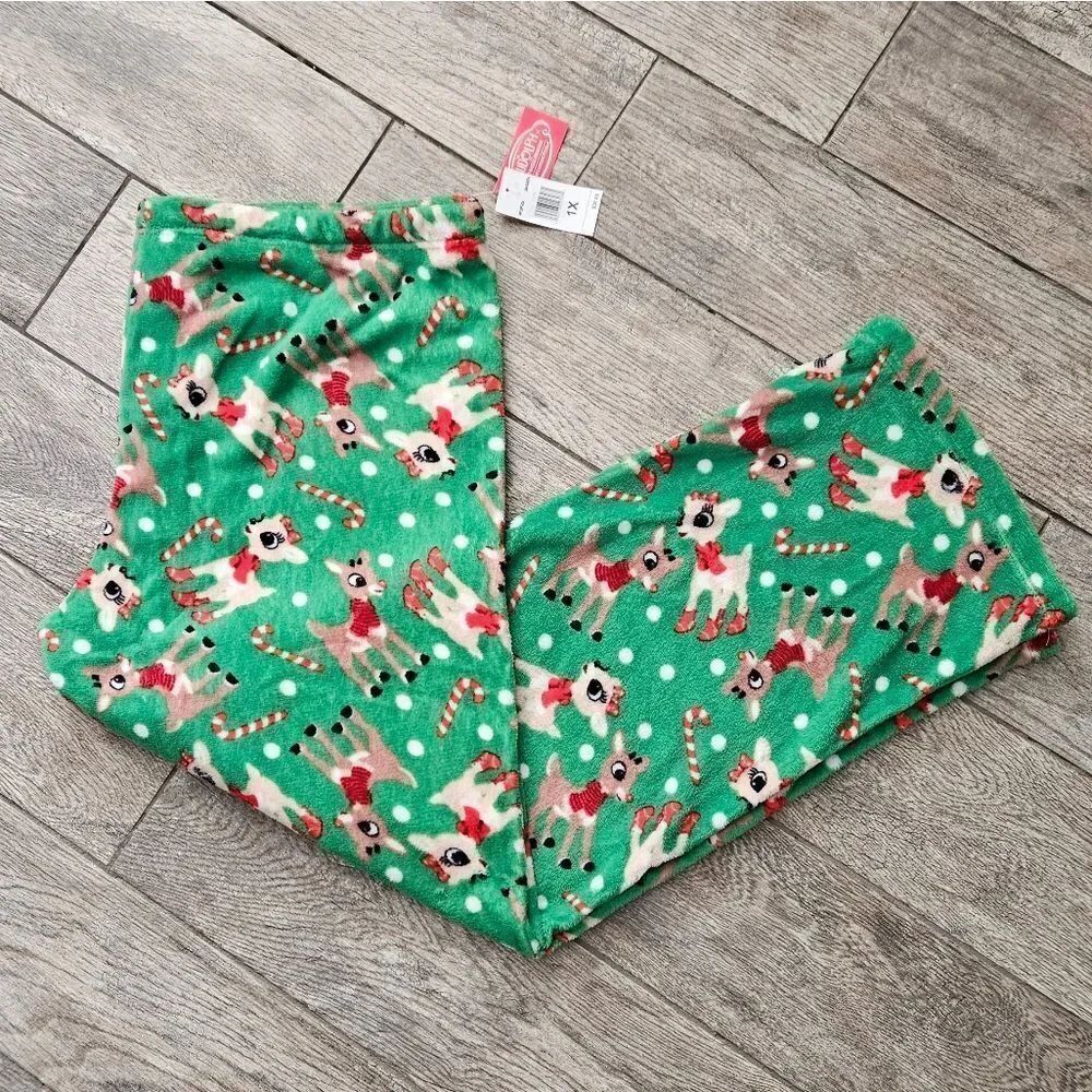 Rudolph The Red-Nosed Reindeer Green Plush PJ Pants Size 1X